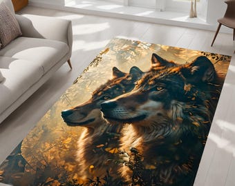 Majestic Wolves Rug, Nature Art Rug, Wildlife Rug, Wolf Rug, Animal Rug, Rug Art, Home Decor, Bedroom, Living Room, Man Cave, Gift Idea