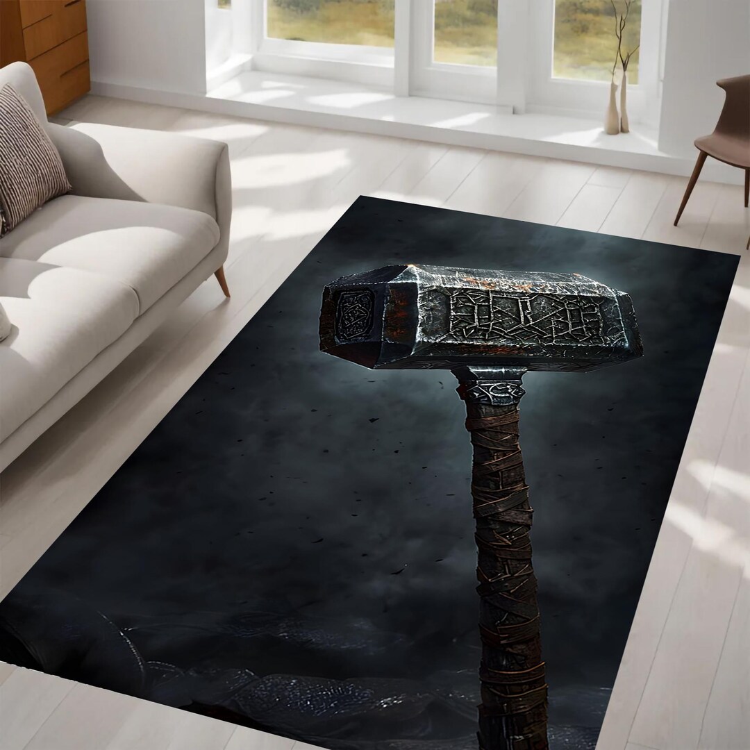 Dark Mythic Rug, Hammer Rug, Epic Weapon Rug, Viking Rug, Gothic Rug ...