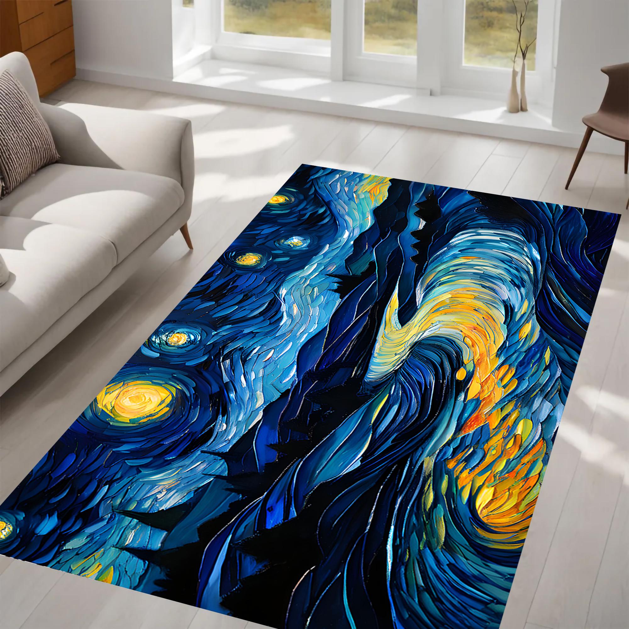 River Rugs Starry Night River Rug, Swirling Sky, Bright Stars, Flowing River, Van ...