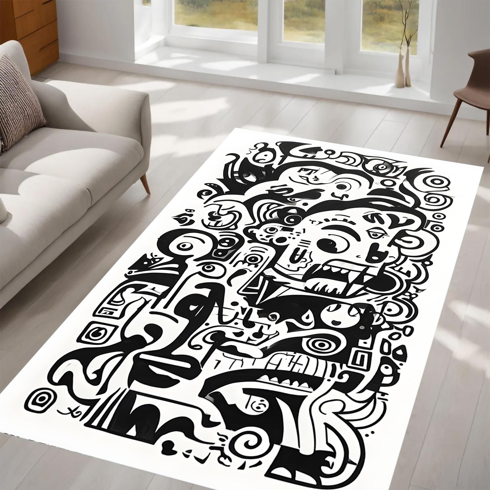 Monochrome Rug Pattern Abstract Monochrome Rug, Line Art, Bold Contemporary Design, Modern Rug ...