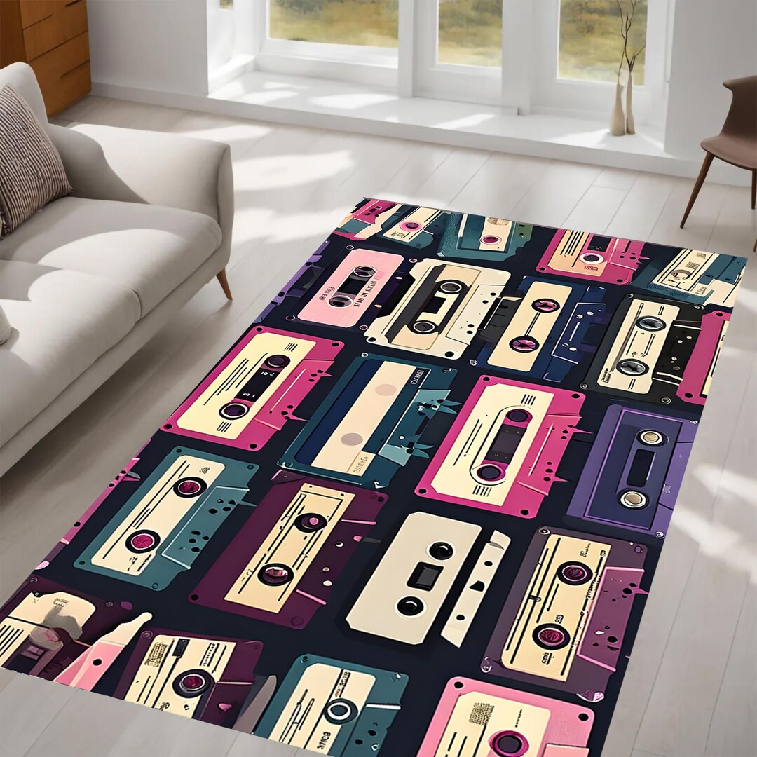 Retro Cassette Tape Rug, Vintage Music Lovers Dream, Bold Pop Art ...