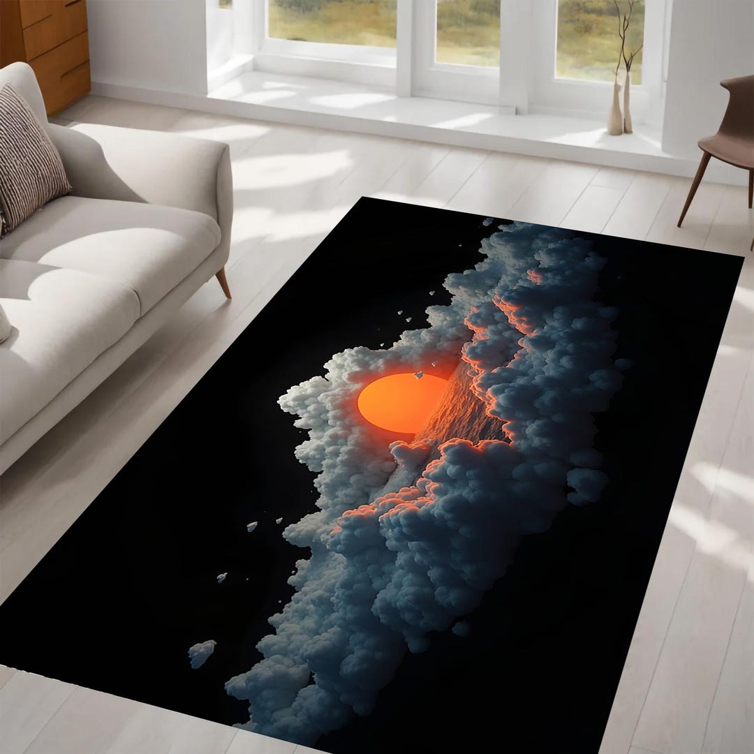 Sunset Clouds Dream Rug, Surreal Art Decor, Glowing Sun, Modern Rug ...