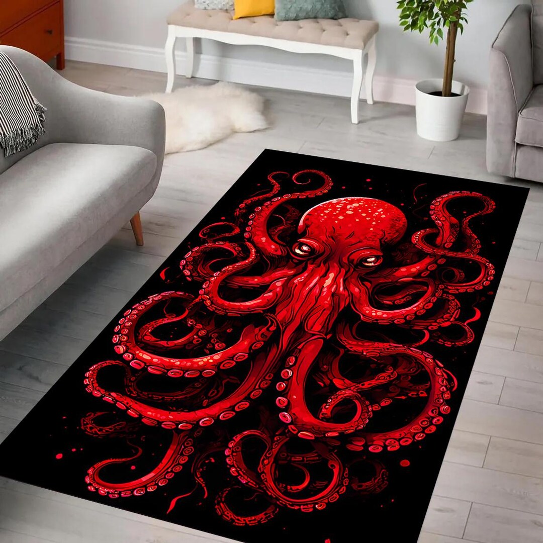 Octopus Rug, Deep Sea Kraken Design, Tentacle Art, Dark Marine Theme ...