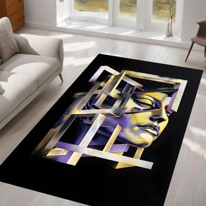 Modern matta, abstrakt geometrisk matta, 3D-effekt, korsande former, samtida konstinspirerad inredning, vardagsrum, sovrum, kontor, presentidé