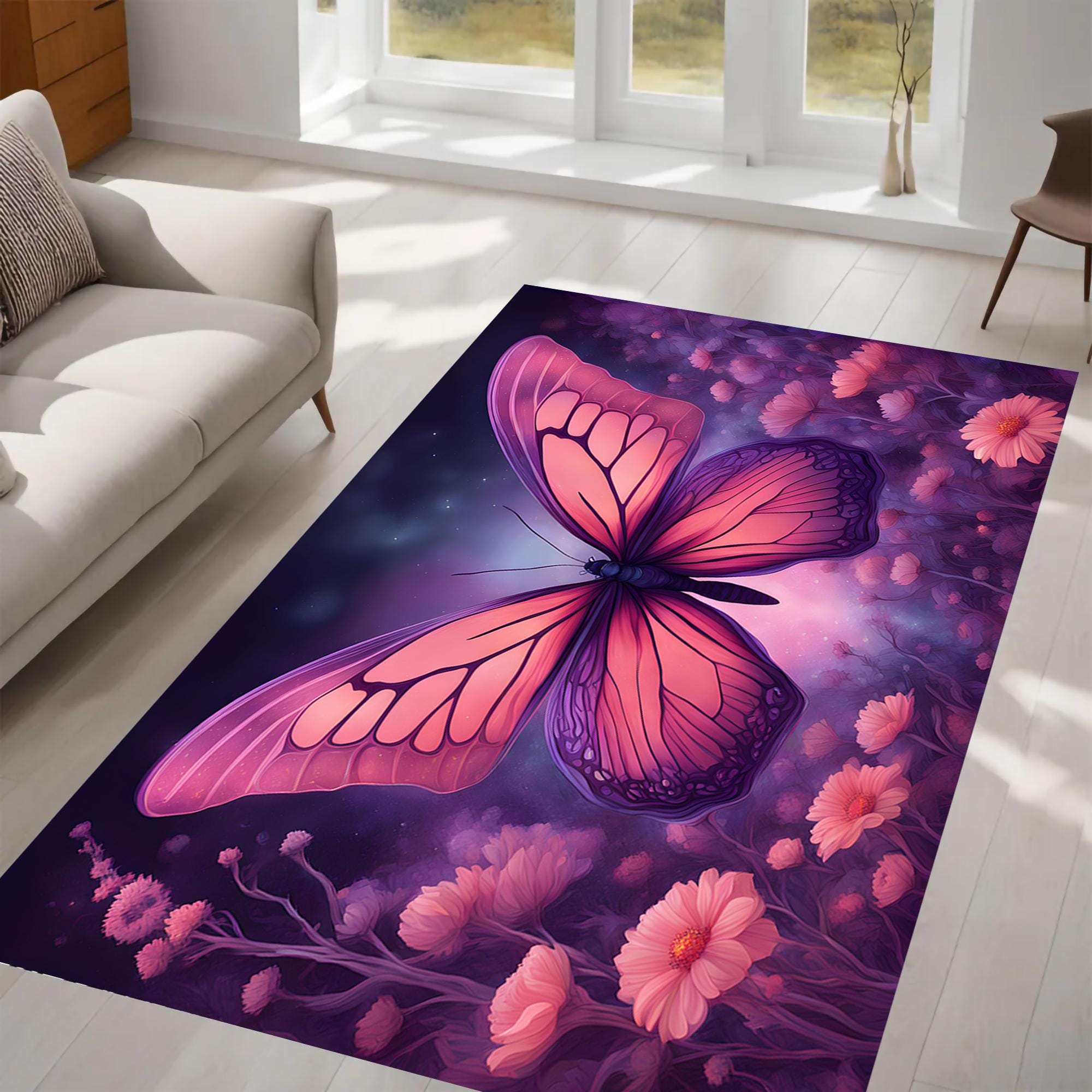 Enchanted Rug Enchanted Butterfly Rug, Fantasy Garden Rug, Floral Pattern Rug, Wings ...