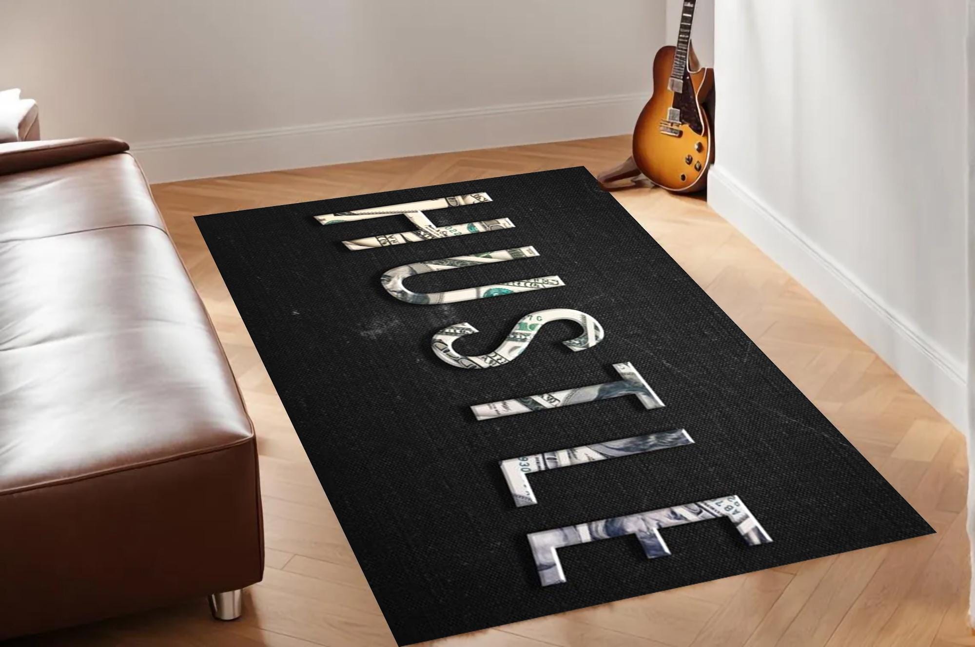 Money Hustle Rug, Bold Dollar Design, Motivational Decor, Living Room ...