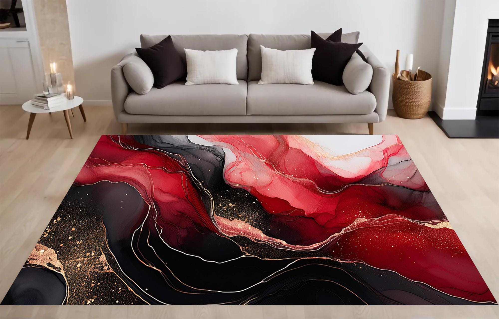 Abstract Art Rug, Liquid Waves Rug, Gold Glitter Accents, Modern Fluid ...