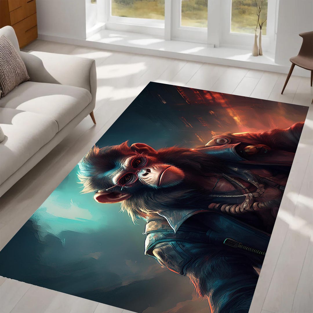 Cyberpunk Rug, Monkey Rug, Futuristic Art Rug, Edgy Deco Rug, Gangster ...