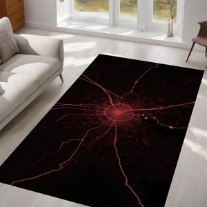 Futuristischer Teppich, Grid Map Teppich, Sci Fi Ästhetik, dunkle Neonlinien, Stadtbild-Design, moderner Teppich, Wohnkultur, Schlafzimmer, Wohnzimmer, Geschenkidee