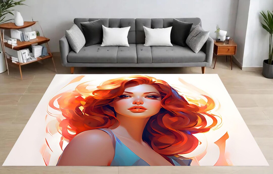 Red Female Rug Radiant Beauty Rug, Fiery Red Hair Rug, Abstract Feminine Art, Glamour ...