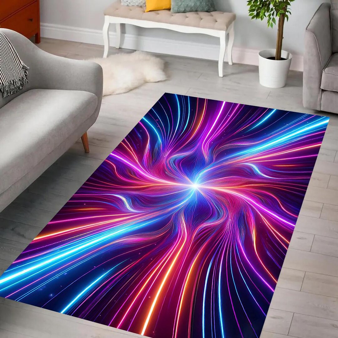 Neon Light Burst Rug, Vibrant Fluorescent Cosmic Swirls, Modern ...