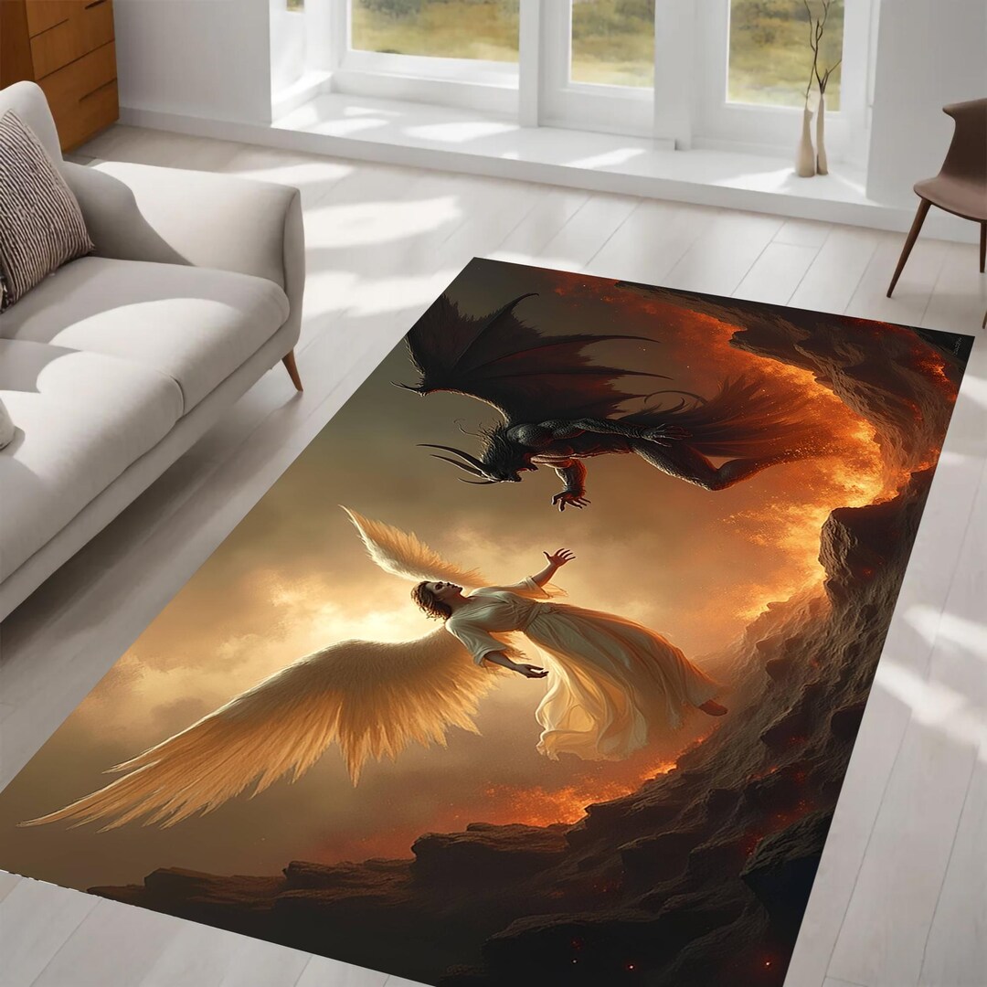 A Rug Hell Angel, Demon Showdown Rug, Epic Battle, Heaven, Hell, Fantasy Art ...