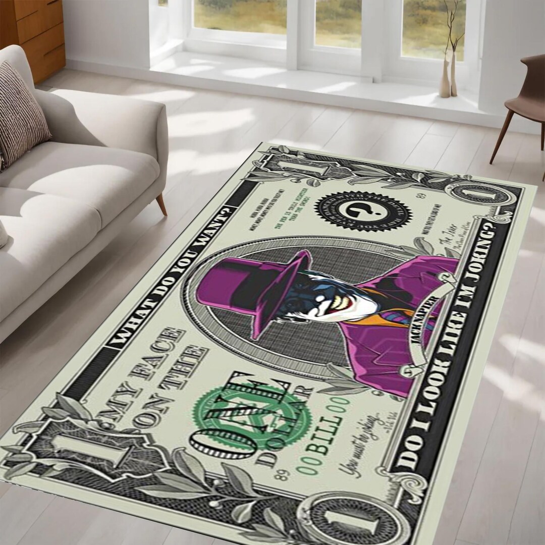 Comic Dollar Rug, Iconic Smiling Villain, Bold Currency Design, Unique ...