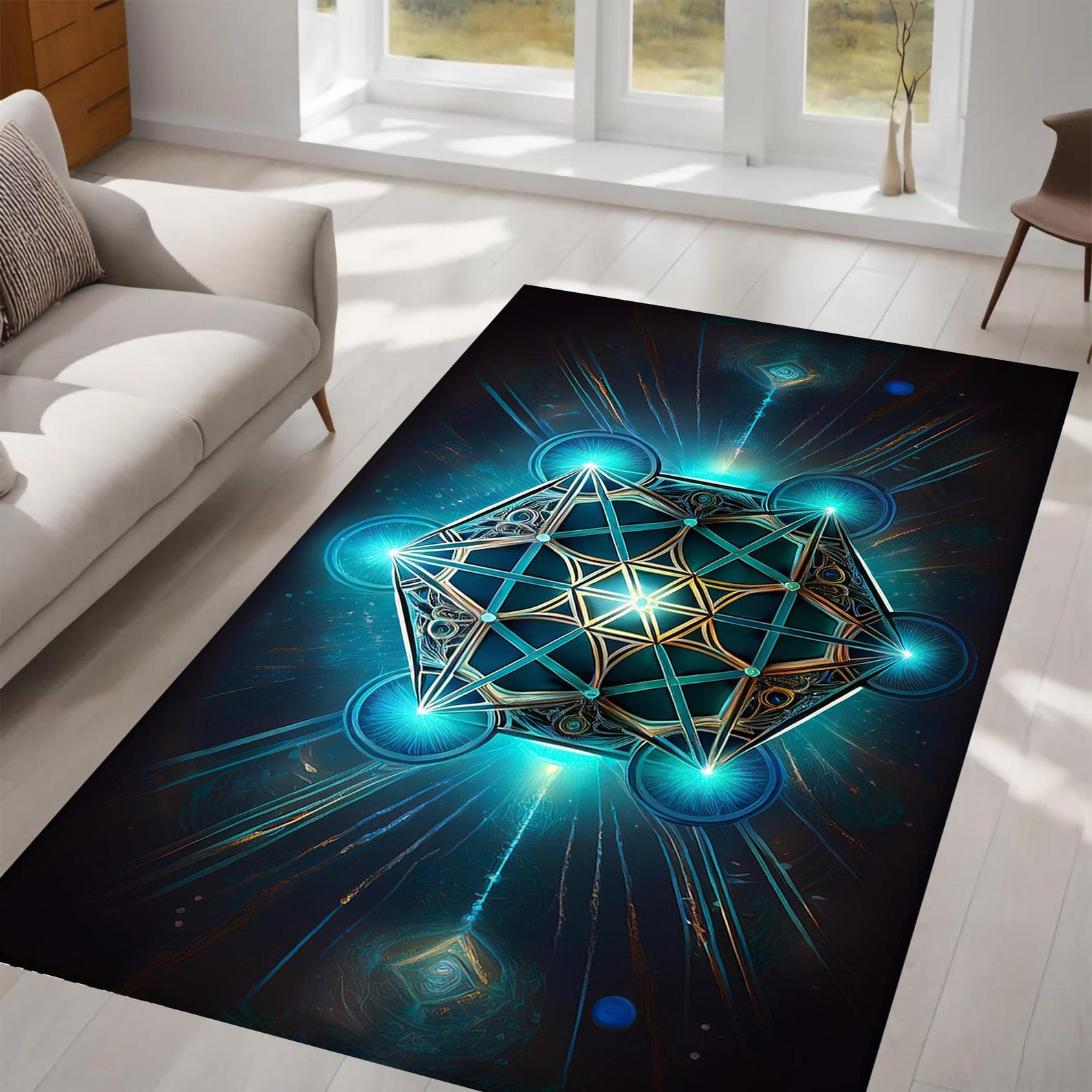 Metatron Cube Rug Large Metatron's Cube Rug, Sacred Geometry, Energy Burst, Mystical ...