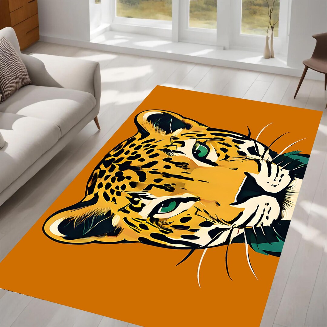 Bold Jaguar Rug, Modern Minimalist Design, Vibrant Backdrop, Striking ...