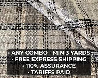 Plaid Tweed Upholstery Fabric by Yard – Brown & Tan Woven Check Material for Vintage Décor, Chairs, Sofas, Cushions, Stools, Bulk 3–15 Yards