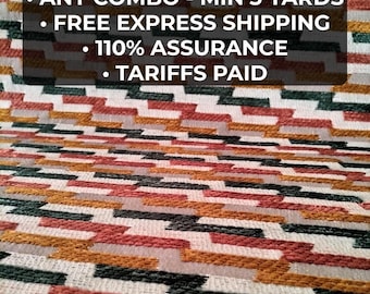 Geometric Upholstery Fabric by Yard – Multicolor Block Chenille Jacquard Heavy Contract Material for Sofas Chairs – Bulk 3–15 Yards