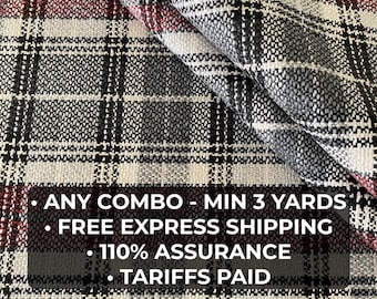 Plaid Tweed Upholstery Fabric by Yard – Black & Taupe Check on Cream for Classic Seating, Sofas, Dining Chairs, Pillows – Bulk 3–15 Yards