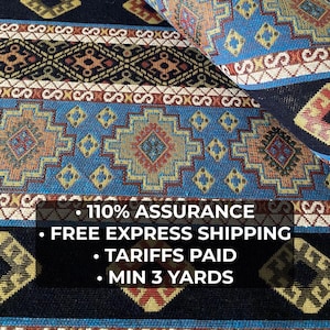 Trade Designer Kilim Upholstery Fabric | Rustic Turquoise Southwest Tapestry, Heavy Duty Woven Material for Sofa, Cushions, Chairs, Pillows