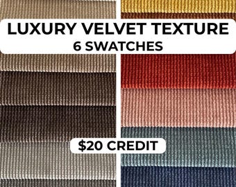 Velvet Fabric Swatch Pack, Ribbed Plush Upholstery Samples, 6 Color Samples for Sofa Chair Fabric, Textured Velvet Material, 17 Colors