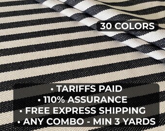 Thick Stripe Upholstery Fabric by Yard, Black & Beige Herringbone Heavy Woven Everyday Material for Sofas, Chairs, Cushions, Bulk 3–15 Yards