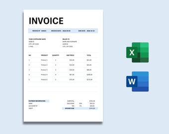 Szablon faktury | Profesjonalna faktura | szablon biznesowy | Microsoft WORD i EXCEL | Edytowalny szablon | Możliwość dostosowania i wydrukowania