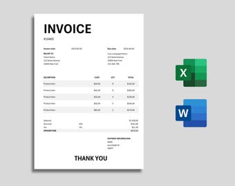 Szablon faktury | Profesjonalna faktura | szablon biznesowy | Microsoft WORD i EXCEL | Edytowalny szablon | Możliwość dostosowania i wydrukowania