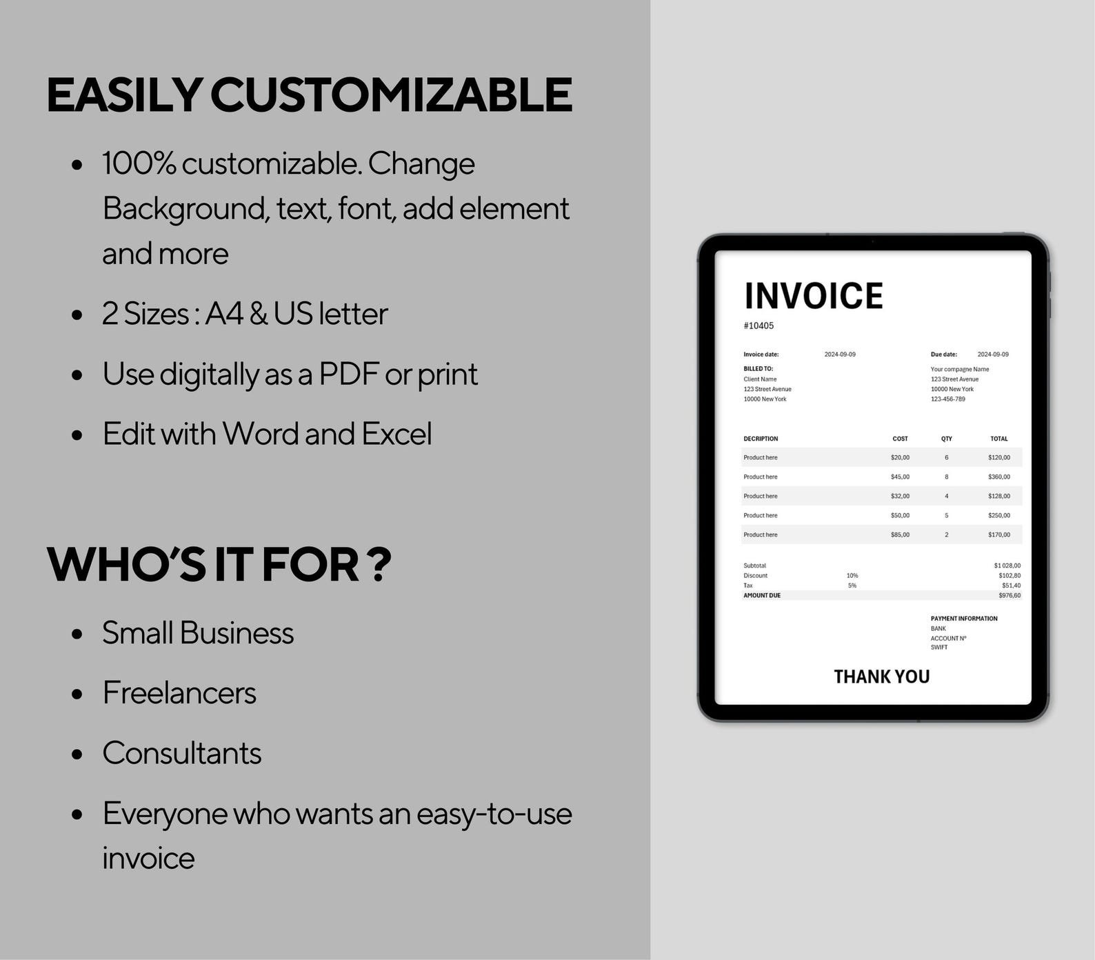Invoice Template | Professional Invoice | Business Template | Microsoft ...