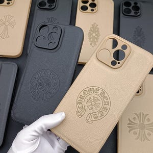 Custodia per telefono in pelle fatta a mano Gothic Iris Cross Uomo Donna Coppia neutra iPhone16 15 14 13 12 11 pro Max plus Mini Opium Y2K Cover nera