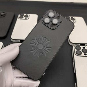Cross Iris leather Phone Case Men Woman Couple neutral iPhone16 15 14 13 12 11 pro Max plus Opium Cross Y2K Designer Black Cover