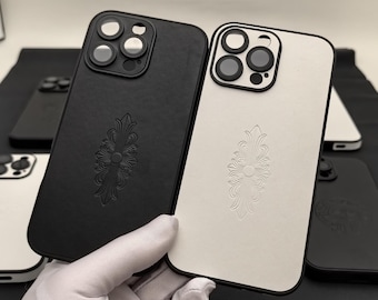 Iris leather Phone Case Men Woman Couple neutral iPhone16 15 14 13 12 11 pro Max plus Opium Cross Y2K Black Cover