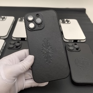 Iris leather Phone Case Men Woman Couple neutral iPhone16 15 14 13 12 11 pro Max plus Opium Cross Y2K Designer Cross Black Cover