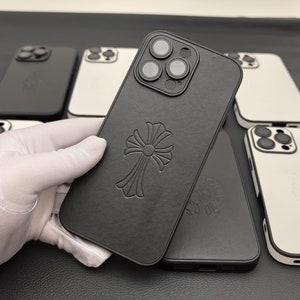 Cross leather phone case men woman Couple neutral iPhone16 15 14 13 12 11 pro Max plus opium Y2K Designer Cross Black cover