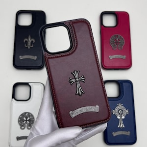 Funda de cuero 3D Cross Iris para iPhone 17, 16, 15, 14, 13 y 12 Pro Max Plus, diseño de opio Y2K, color marrón y negro
