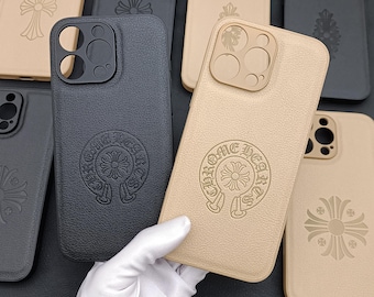 Gothic engraved leather Phone Case Men Woman Couple neutral iPhone 17 16 15 14 13 12 11 pro Max Mini plus Opium Cross Y2K Cross Black Cover