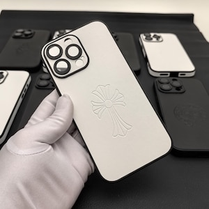 Cross leather phone case men woman Couple neutral iPhone16 15 14 13 12 11 pro Max plus opium Y2K Designer Cross Black white cover
