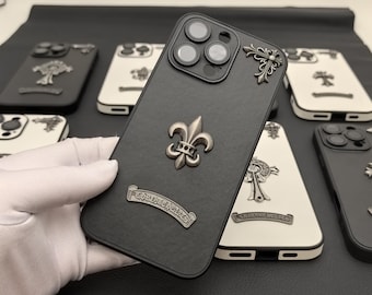 Flame Anchor leather phone case men woman Couple neutral iPhone16 15 14 13 12 11 pro Max plus opium Cross Y2K black cover Gifts