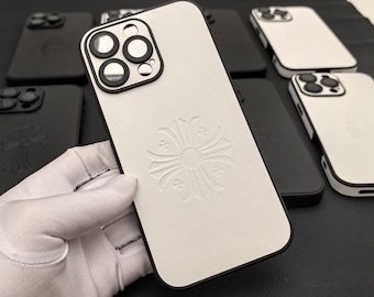 Custodia in pelle Cross Iris per telefono da uomo, donna e coppia, neutra, per iPhone 17, 16, 15, 14, 13, 12, 11 Pro Max Plus, Opium Designer Cross, nera, Y2K, bianca.