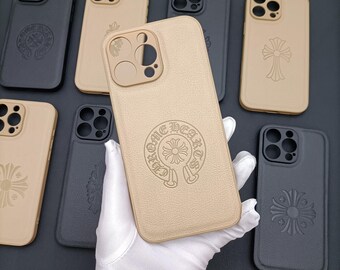 Horseshoe Cross engraved Gothic leather Phone Case Men Woman Couple neutral iPhone16 15 14 13 12 11 pro Max plus Mini Opium Y2K Black Cover
