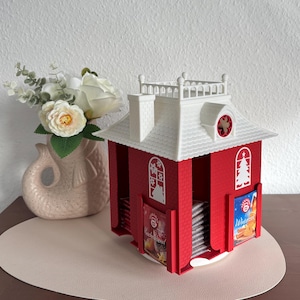 Winter Teehaus drehbar – 3D-Druck Teebeutel Organizer im weihnachtlichen Stil, Winter Villa, Teebox, Weihnachts-Teehaus, Farbe wählbar