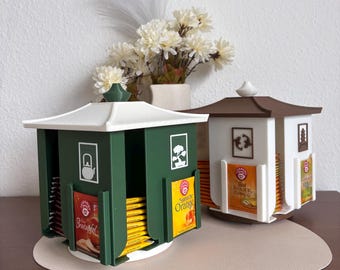 Rotating 3D-printed teahouse - Tea bag organizer, customizable color - Tea bag dispenser - Kitchen organizer - Pagoda - Japanese decor