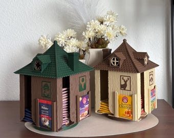Rotating Teahouse Hut - 3D Printed Tea Bag Organizer, Forest Hut, Tea Box - Color Selectable