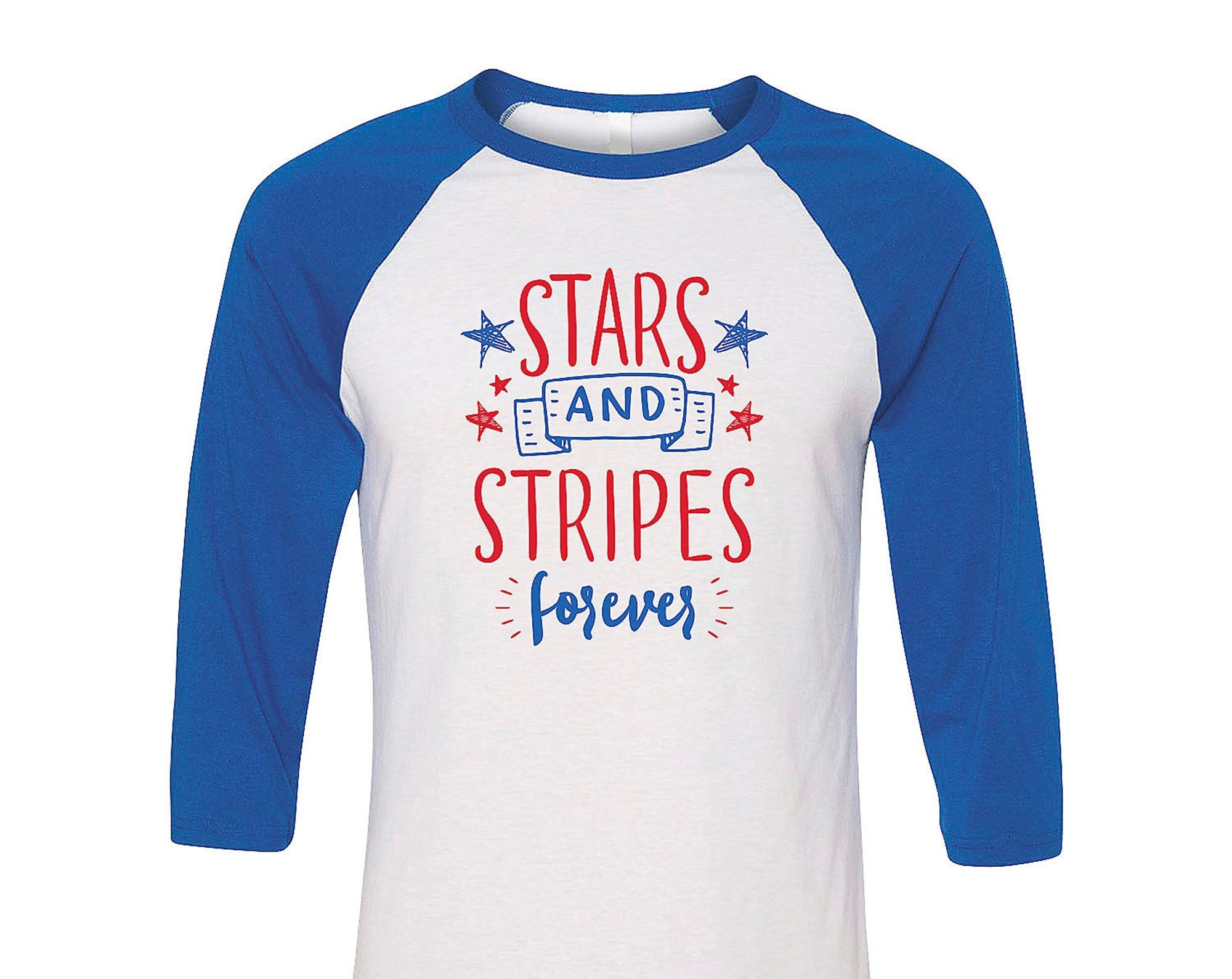 Stars and Stripes Shirt Fourth of July Tee Unisex 3/4 Baseball Tee