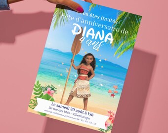 Invitation d'anniversaire à personnaliser - thème Vaiana Moana