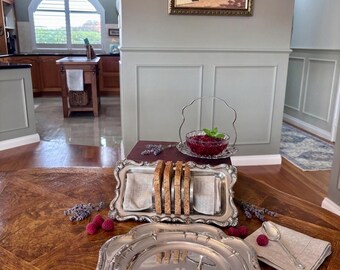 Vintage Silver Plate High Tea Breakfast Set | Silver Toast Rack, Glass Jam Dish with Caddy, Scalloped Trays | Grandmillennial Cottagecore