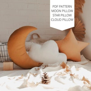 Cloud pillow Star Pillow Velvet Moon Pillow PDF sewing pattern, Sewing photo tutorial, DIY moon pillow, DIY cloud pillow pattern