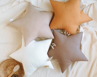 Beige star pillow for kids room, Star pillow for playroom area, Caramel decorative pillow, Moon pillow, Cloud pillow, Star shaped pillow