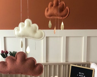 Rust, Ivory, Terracotta, Peach Baby Mobile, cloud mobile-Neutral gender nursery mobile-neutral baby gift, Boho Mobile-monochrome mobile-cot