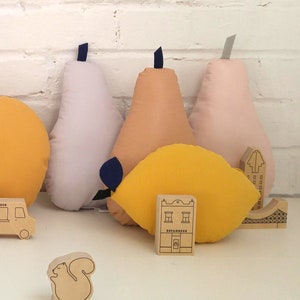 Decorative fruit shape pillows. lemon shaped cushion, Pear shaped pillow, Apple shaped pillow, fruit citrus pillow decor, The butter flying image 6