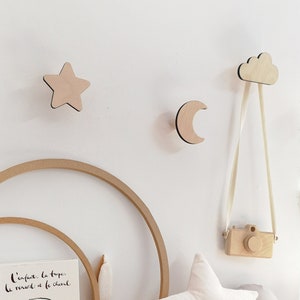 Celestial Wall Hooks Wooden Set for Kids Nursery Room Decoration Star Moon Cloud Boho Clothes Toys Holder Hanger Wall Mount Organizer Baby